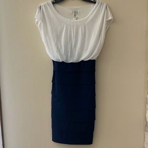 Women's White and Dark Blue Dress
